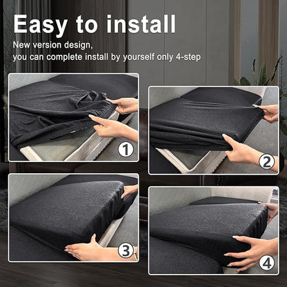 ANARACHON Leather Look Couch Cushion Covers Sofa Seat Slipcovers Sets Couches Furniture Protector for Sectional Armchair Loveseat Pets Kids Stretch Spandex Fabric (3 Cushion Sofa, Dark Grey)