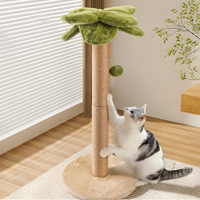 LIFLIX Cat Scratching Post Palm Tree Shape, Sturdy 34 inches Tall Sisal Scratch Post with Interactive Dangling Ball, Cute Cat Scratcher for Indoor Cats