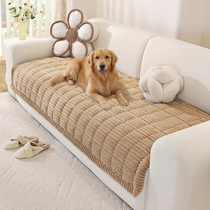 OstepDecor Washable Couch Cover for Dogs, Thick Pet Friendly Sofa Covers, Soft Couch Protector, Paw Cart Sofa Slipcovers, Cushion Protector for Leather, Sectional, Loveseat (35.4" x 70.9", Khaki)