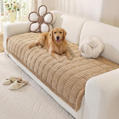OstepDecor Washable Couch Cover for Dogs, Thick Pet Friendly Sofa Covers, Soft Couch Protector, Paw Cart Sofa Slipcovers, Cushion Protector for Leather, Sectional, Loveseat (35.4" x 70.9", Khaki)