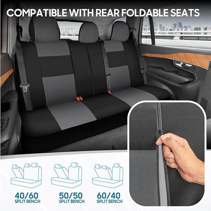 BDK PolyPro Car Seat Covers Full Set in Gray on Black, Front and Rear Split Bench Seat Covers for Cars, Easy to Install Car Seats Cover Set and Accessories for Auto Trucks Van SUV - Gray