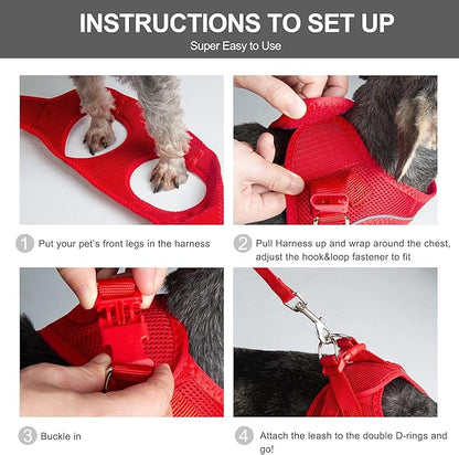Fida Cat Harness and Leash Set for Walking Kitten and Puppy, Escape Proof Kitten Harness with Breathable Lightweight Soft Mesh, Adjustable Reflective Step-in Design for Kitten and Puppy.(XXXS, Red)