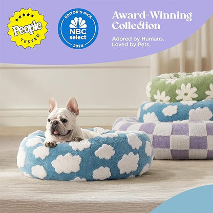 LE SURE Shown on TV Donut Small Dog Bed - Round Cat Beds Indoor Anti-Anxiety Calming Gift for Pets, Cute Modern Home Decor Beds with Jacquard Shaggy Plush & Anti Slip Bottom, 23 Inch, Purple