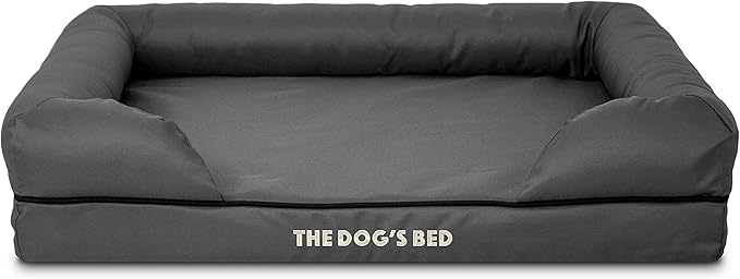 The Dog’s Bed Orthopedic Memory Foam Dog Bed with Bolsters for Medium Dogs, High Density Support Mattress, Low Front Entry, Removable Washable Cover, Oxford Fabric, Grey with Black Trim, Medium