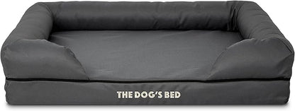 The Dog’s Bed Orthopedic Memory Foam Dog Bed with Bolsters for Medium Dogs, High Density Support Mattress, Low Front Entry, Removable Washable Cover, Oxford Fabric, Grey with Black Trim, Medium