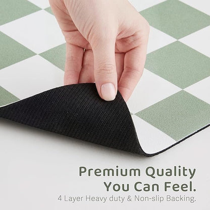 Ralxion Checkered Dog Feeding Mat, Absorbent Mats for Dog Food and Water Bowl, Dispenser, Modern Aesthetic Sage Green Checkerboard Pet Placemat for Dogs, Cats, Puppy, 16" X24”