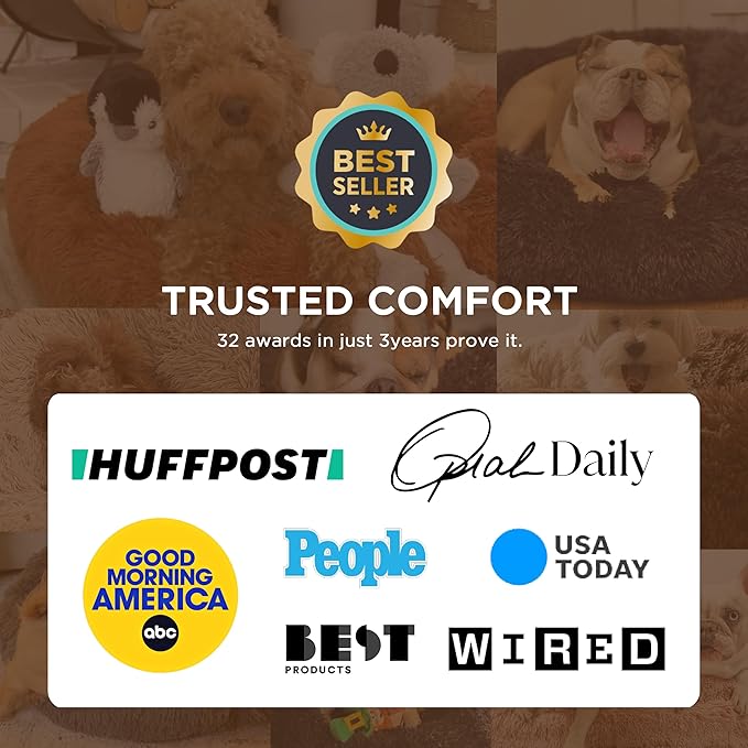 Bedsure Calming Dog Beds Large Sized Dog - Donut Washable Large Pet Bed, 36 inches Anti-Slip Round Fluffy Plush Faux Fur Dogs Bed, Fits up to 80 lbs Pets, Purple
