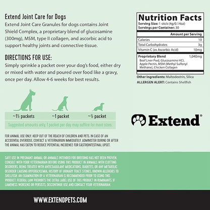 Extend Dog Hip and Joint Supplement Beef Flavored Powder Packets with Glucosamine, Chondroitin, MSM & Collagen, Hip & Joint Support, Mobility & Cartilage Health, Daily Dog Supplement, 60 Count