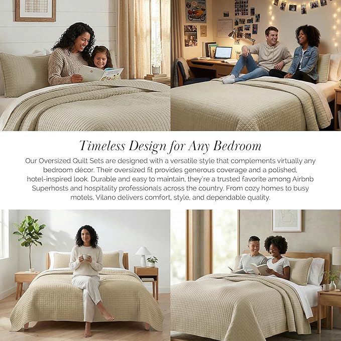 Southshore Fine Living, Inc. Twin Quilt Bedding Set, Soft Brushed Microfiber Taupe Quilts, Twin/XL Coverlet Bedspread, Wrinkle & Pet Hair Resistant Bedding with 1 Pillow Sham, Taupe