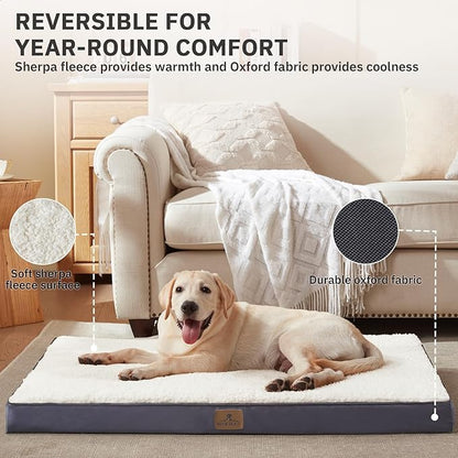 Bedfolks Orthopedic Dog Bed for Extra Large Dogs - Egg Foam Dog Crate Bed with Removable Waterproof Cover, Pet Bed Mat Suitable for Dogs and Pets Up to 100 lbs (44 x 32 x 3.5 inches, Grey)