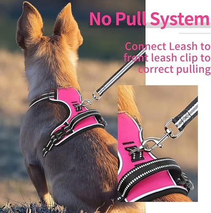 HEELE Dog Harness, No Pull Adjustable Padded Reflective Harness for Small Medium Large Dogs with Handle for Walking Training, Rose, M
