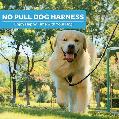 FURRYFECTION Plaid Dog Harness for Medium Dogs, Reflective No Pull Adjustable Pet Vest with Front Clip, Leash, Easy Control Handle and Seat Belt, Blue&White, M