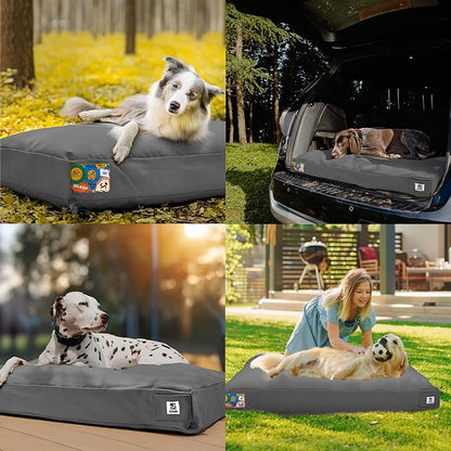 Sytopia 36 Inch Canvas Indestructible Outdoor Dog Bed for Large Dogs, Chew Proof Dog Bed with Waterproof Washable Removable Cover, Indoor Patio Pet Pad for Crate, Dark Grey