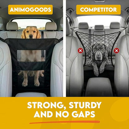 Dog Car Backseat Barrier – Padded Durable Nylon Net Pet Barrier with Mesh Windows | Vehicle Travel Dog Fence, Universal Fit for All Cars, SUVs & Trucks, Easy to Install and Adjust