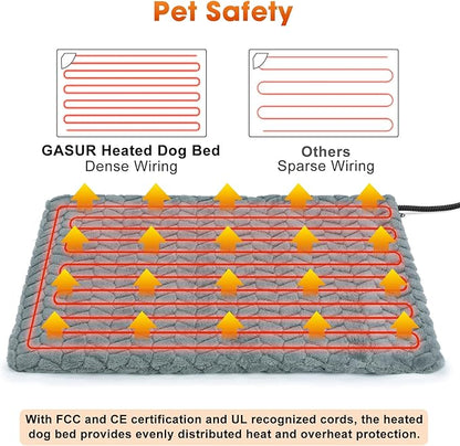 GASUR Heated Dog Bed, Waterproof Cat Heating Pad with Timer Temperature Adjustable, Indoor Heated Electric Pet Bed for Cats Dogs, Auto Power-Off, Anti-bite Pet Heated Pad, 28''x20'', Medium