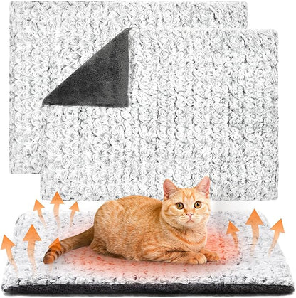 Papettly 2-Pack Self Warming Cat Bed - 24 x 18 in - Machine Washable Cat Heating Pad - 3cm/1.18in Thickened Pet Heating Pad for Cats & Dogs