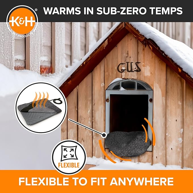 K&H Pet Products Lectro-Soft Orthopedic Outdoor Heated Dog Bed for Large Dogs or Multiple Cats, Safety Listed Warming Pad, Waterproof, Soft & Flexible, Washable Cover - Large 36 X 25in Gray 60W