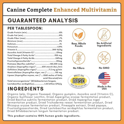 Wholistic Pet Organics Canine Complete - Dog Multivitamin Powder - 2 Lb - Daily Dog Vitamins and Supplements for Homemade Food - Immune System, Skin, Coat & Overall Health - All Breeds - 90 Scoops