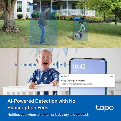 Tapo 2K Indoor/Outdoor Pan/Tilt Wired Security Camera - Baby Monitoring, Person & Baby Cry Detection, 360° Motion Tracking, Color Night Vision, Subscription-Free Local Storage or Optional Cloud, C216