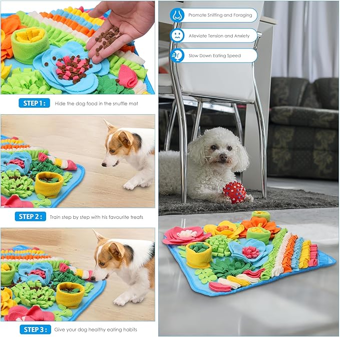 AMIR Snuffle Mat for Dogs, Sniff Mat for Dogs, Slow Feeding Mat, Dog Snuffle Mat Encourages Natural Foraging Skills, Slow Eating, Help Stress Relief and Training, Dog Puzzle Toys, 15 inch