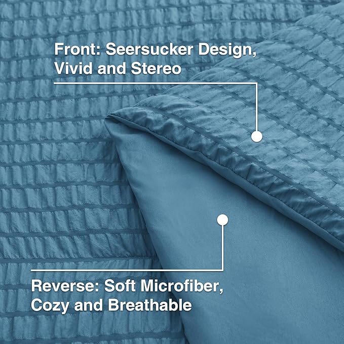 Love's cabin Seersucker Misty Blue Twin XL Comforter Set, 5-Piece All Season Lightweight Bed in a Bag Bedding Set with Comforter, Flat Sheet, Fitted Sheet, Pillowcase and Sham | Soft, Breathable, Lightweight