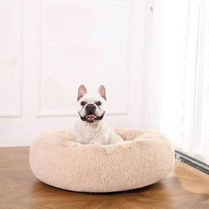 Amazon Basics Washable Donut Pet Bolster Faux Fur Bed with Removable Cover, Anti-Slip Bottom for Dog, Beige, 36" x 36"