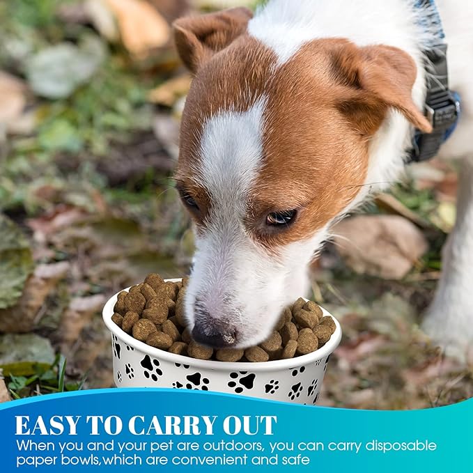 Potchen 30 Pieces Disposable Dog Bowls 16 oz Small Pet Feeding with Printed Pattern Dishes for Small Pet Paper Food Travel Bowls for Feeding Dogs and Cats Puppies Dry Wet Food Water