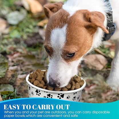 Potchen 30 Pieces Disposable Dog Bowls 16 oz Small Pet Feeding with Printed Pattern Dishes for Small Pet Paper Food Travel Bowls for Feeding Dogs and Cats Puppies Dry Wet Food Water