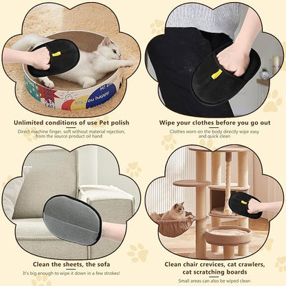 2pc Pet Hair Removal Glove & Remover for Cats Dogs - Upgraded Thickened Double Sided Grooming Gloves for Furniture Couch Carpet