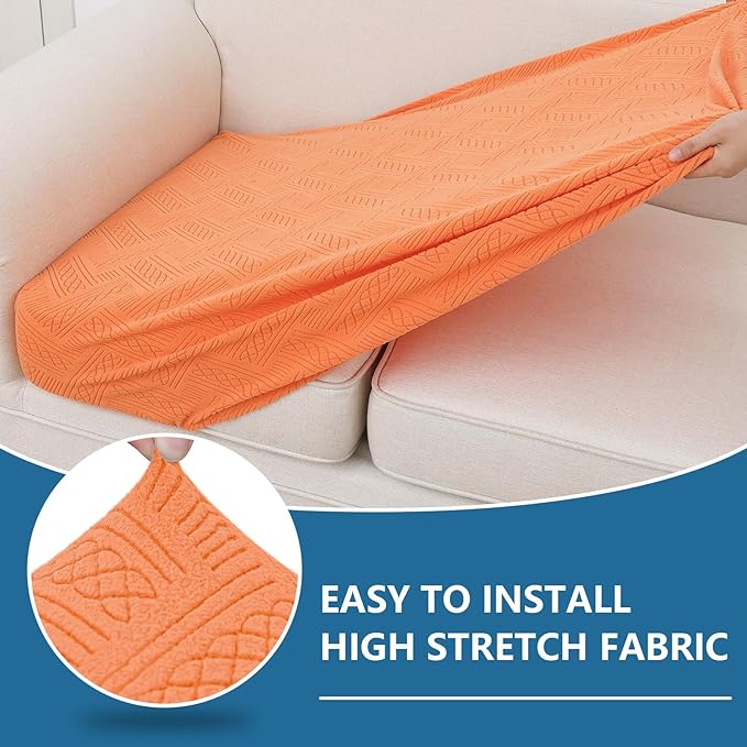hyha Individual Couch Cushion Covers, Stretch Magic Sofa Seat Cushion Covers Washable, Dog Couch Sofa Slipcover for Pets, Kid with Elastic Bottom(Large, Orange)