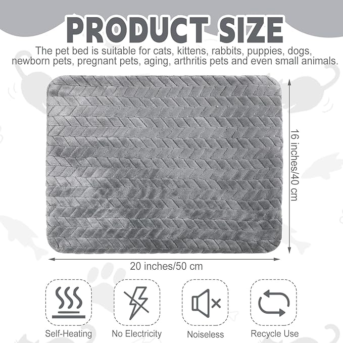 Drydiet 4 Pack Self Warming Cat Bed Mat Self Heating Pad for Dog Extra Warm Winter Pet Pad Washable Thermal Pads Mats for Pets Indoor Outdoor(Gray,16 x 20 Inch)