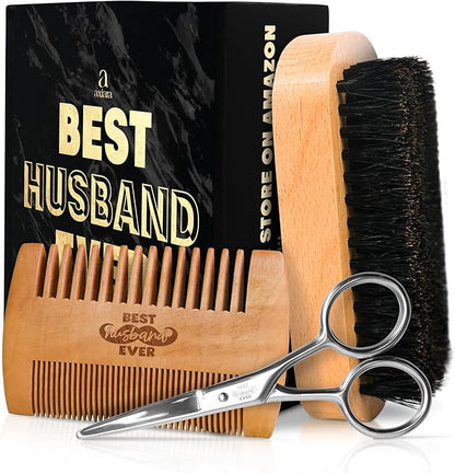 AXIARA Husband Gifts for Him - Beard Kit for Men Grooming and Care with Brush, Comb, Scissors & Storage Bag - Husband Birthday Gift Ideas, Anniversary Retirement Birthday Gifts for Men