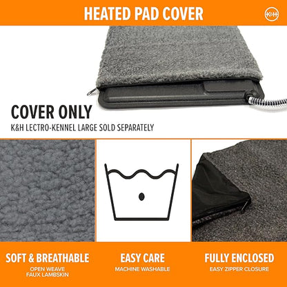 K&H Pet Products Lectro-Kennel Outdoor Heated Pad Deluxe Cover, Fits K&H Lectro-Kennel Large Pads (Heated Pads Sold Separately), Machine Washable Zippered Soft Fleece Cover - 28.5 X 22.5in Gray