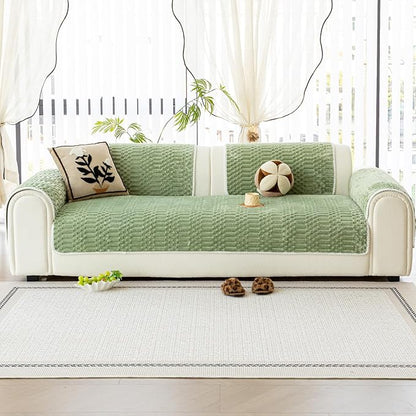 Plush Warm Sofa Covers Washable, Funny Fuzzy Couch Cover for Dogs Washable, Non-Slip Couch Covers for Sectional Sofas, Soft Sofa Slipcover for Pet & Kid(1PC, Green, 36"×94", Single Seater)