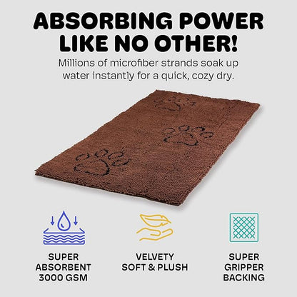 Dog Gone Smart Dirty Dog Doormat - Fast Drying Rug with Super Gripper Backing for Clean Floors - Super Absorbent and Machine Washable Mat for Muddy Paws - Brown