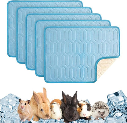 Breling 5 Pack 12" x 16" Summer Cooling Mat for Small Animals, Washable Reusable Guinea Pig Bedding Non-Slip Mat for Small Animals Rabbit Hamster Rat Chinchilla