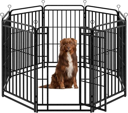 Kfvigoho Heavy Duty Dog Playpen: 8 Steel Panels 47" Height, Square Steel Pipe with Reinforced Crossbars, 18FT 25 Sq.ft Portable Fence for Yard RV Camping, Snowy Black