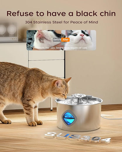 Cat Water Fountain Stainless Steel - 108oz/3.2L Pet Gift Dog Water Dispenser Automatic Silent Cats Dispenser for Drinking Indoor Metal Kitty Spout Fountains with 2 Filters and 2 Sponges