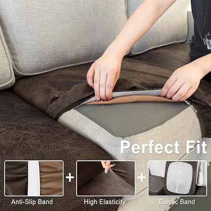 ANARACHON Leather Look Couch Cushion Covers Sofa Seat Slipcovers Sets Couches Furniture Protector for Sectional Armchair Loveseat Pets Kids Stretch Spandex Fabric (3 Cushion XL Sofa, Brown)
