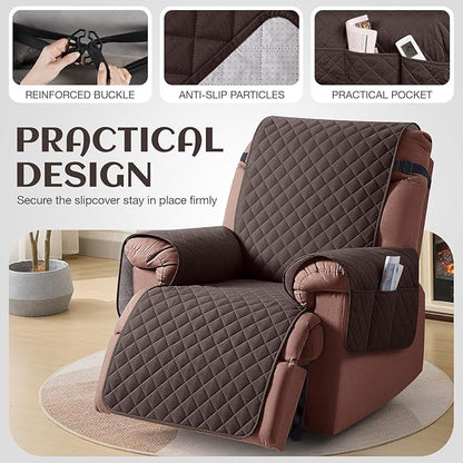 KinCam 100% Waterproof Recliner Chair Cover, Reclining Couch Covers for Pets, Dogs, Recliner Couch Slipcover Furniture Protector with Elastic Straps for Kids(28", Chocolate)