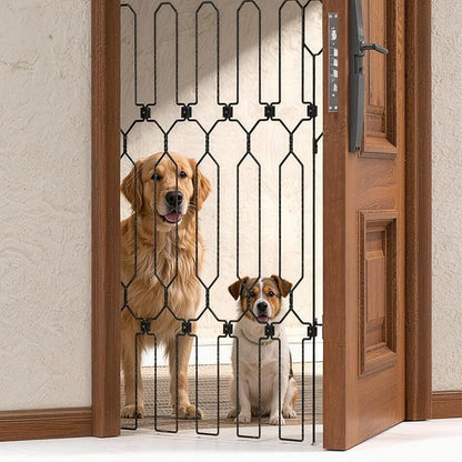 Metal Retractable Dog Gate for Front Door, Adjustable Pet Barrier & Door Blocker, Foldable Gate for Apartments, RVs, Indoor and Outdoor Use
