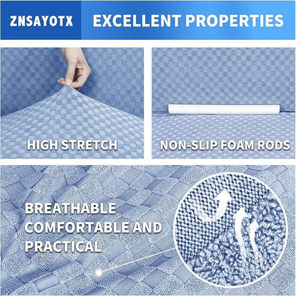 ZNSAYOTX 1 Piece Jacquard Chair Slipcovers for Living Room High Stretch Chair Covers with Arms Anti Slip Pets Friendly Couch Sofa Armchair Cover Furniture Protector (Small, Light Blue)