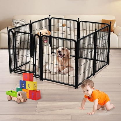 Getlay Dog Fence Outdoor 40inch 8 Panels with Door, Puppy Playpen Indoors, Metal Dog Pen Heavy Duty Pet Puppy Exercise Pen for Rv Camping Garden Yard, Wide Door Low Threshold Total 17.7 Ft Long