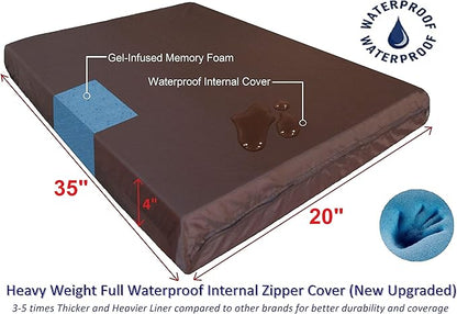 Dogbed4less Orthopedic Gel Memory Foam Pet Dog Bed, Waterproof Liner with External Microsuede Cover and Bonus Antislip Cover (Microsuede Gray, 35"X20"X4" Inches)