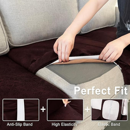 ANARACHON Leather Look Couch Cushion Covers Sofa Seat Slipcovers Sets Couches Furniture Protector for Sectional Armchair Loveseat Pets Kids Stretch Spandex Fabric (2 Cushion Loveseat, Burgundy)