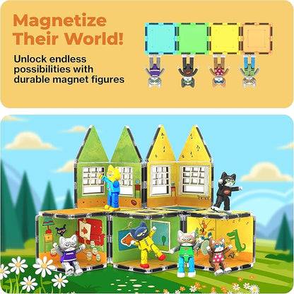 PicassoTiles 6pcs Pete the Cat Magnetic Figures Family Animal Action Character Toddler Toys Magnet Expansion Pack Building Blocks Add-on Educational STEM Learning Kit Construction Brain Tiles PTC01
