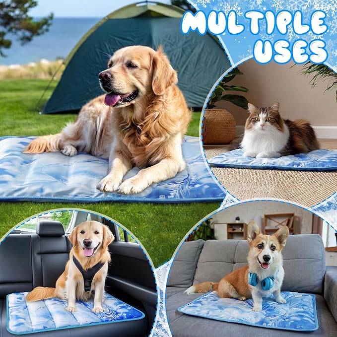 Chunful 4 Pack Dog Cooling Mat Water Injection Pet Cooling Mat for Dogs Cats with Storage Bags Washable and Foldable Pet Pad Summer for Small Medium Large Breeds of Doggy Bed Sofa Floor Car Seat(L)