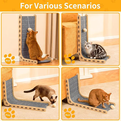 Cat Scratch Pad Felt Cat Scratcher for Indoor Cats Scratching Board Scratchers for Large Cat Scratch Furniture Protector with Ball Kitten Toys L Shape 26.8 Inch Grey