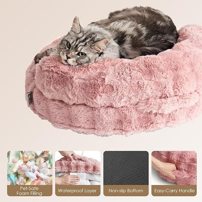 EHEYCIGA Dog Bed Medium Size Dog, Fluffy Small Dog Couch with Removable Washable Cover, Bolster Pet Sofa, Waterproof and Non-Slip, 30" x 30"x 8.5", Pink