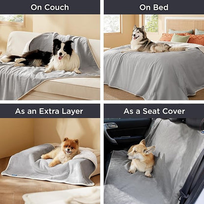 Bedsure Waterproof Blanket for Bed - Sherpa Fleece Waterproof Dog Blankets for Large Dogs, Pet Blankets for Bed/Couch/Dog Crate, Soft Plush Reversible Furniture Protector, King, 108"x86", Light Grey